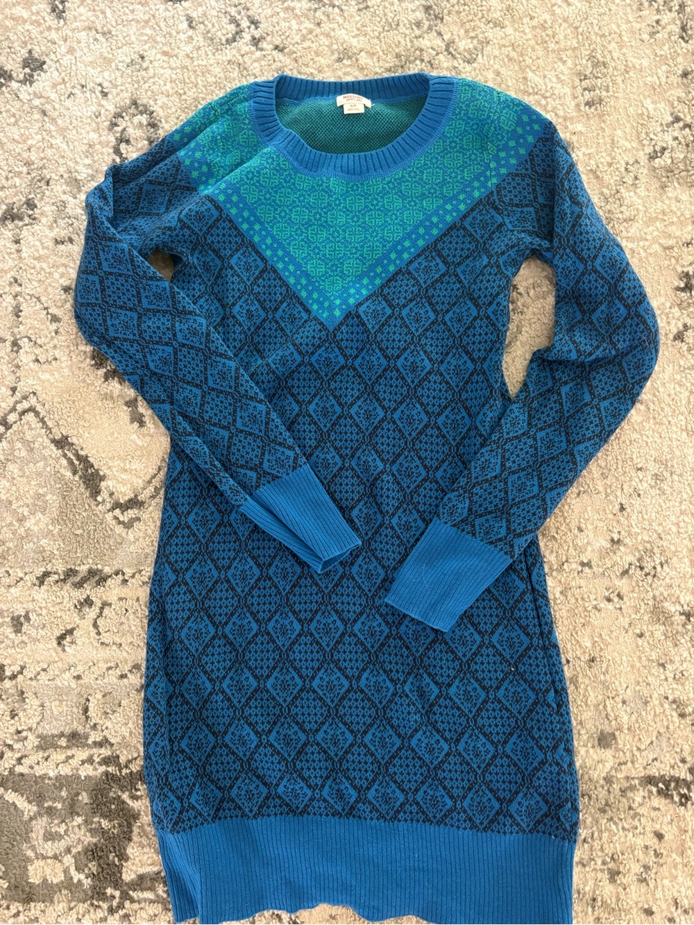 Blue Patterned Knit Dress with Teal Yoke